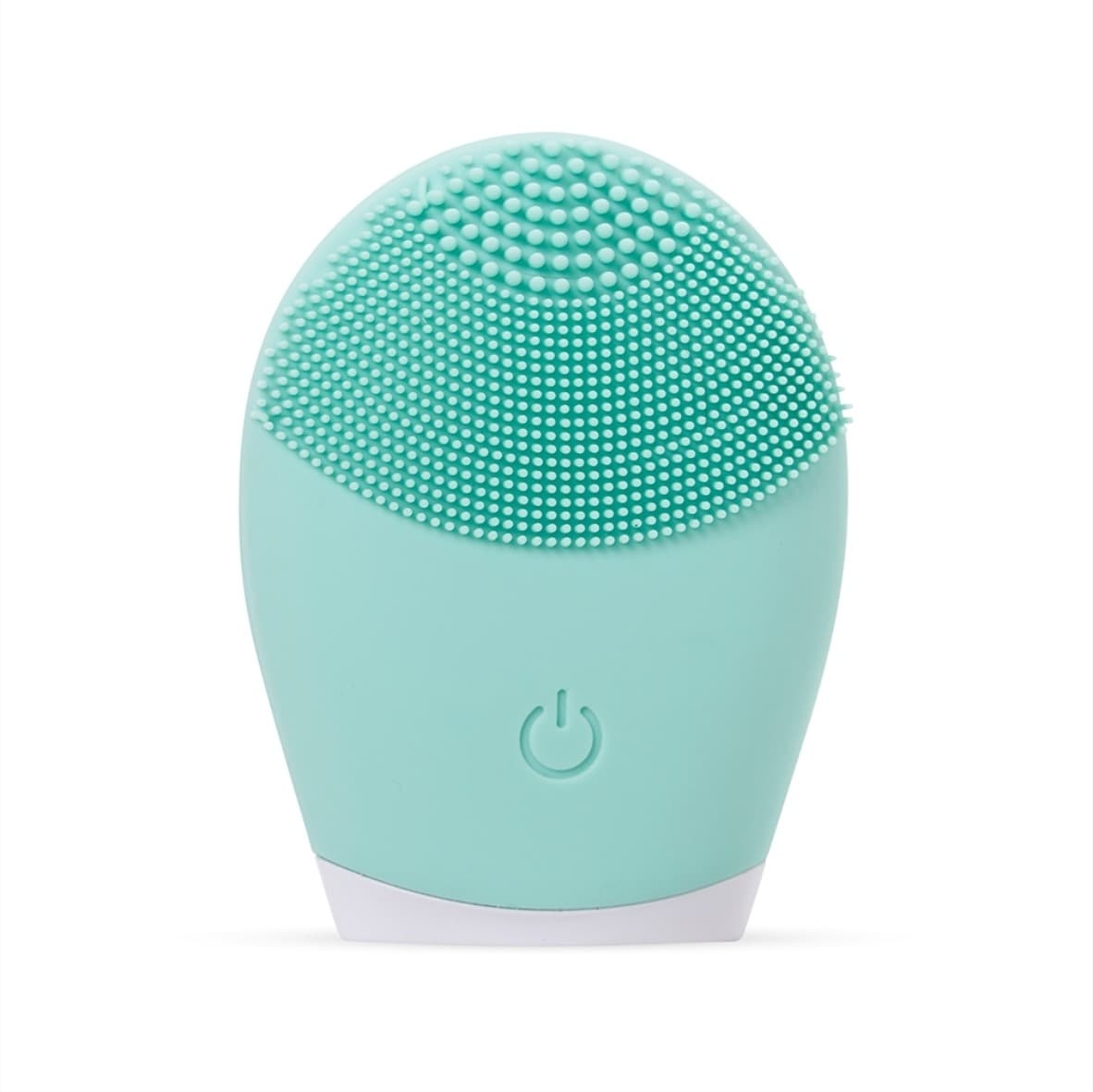 Esponja de limpeza facial elétrica em silicone cor verde menta com botão de ligar