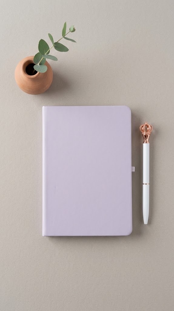 Caderno lilás liso personalizável com caneta branca