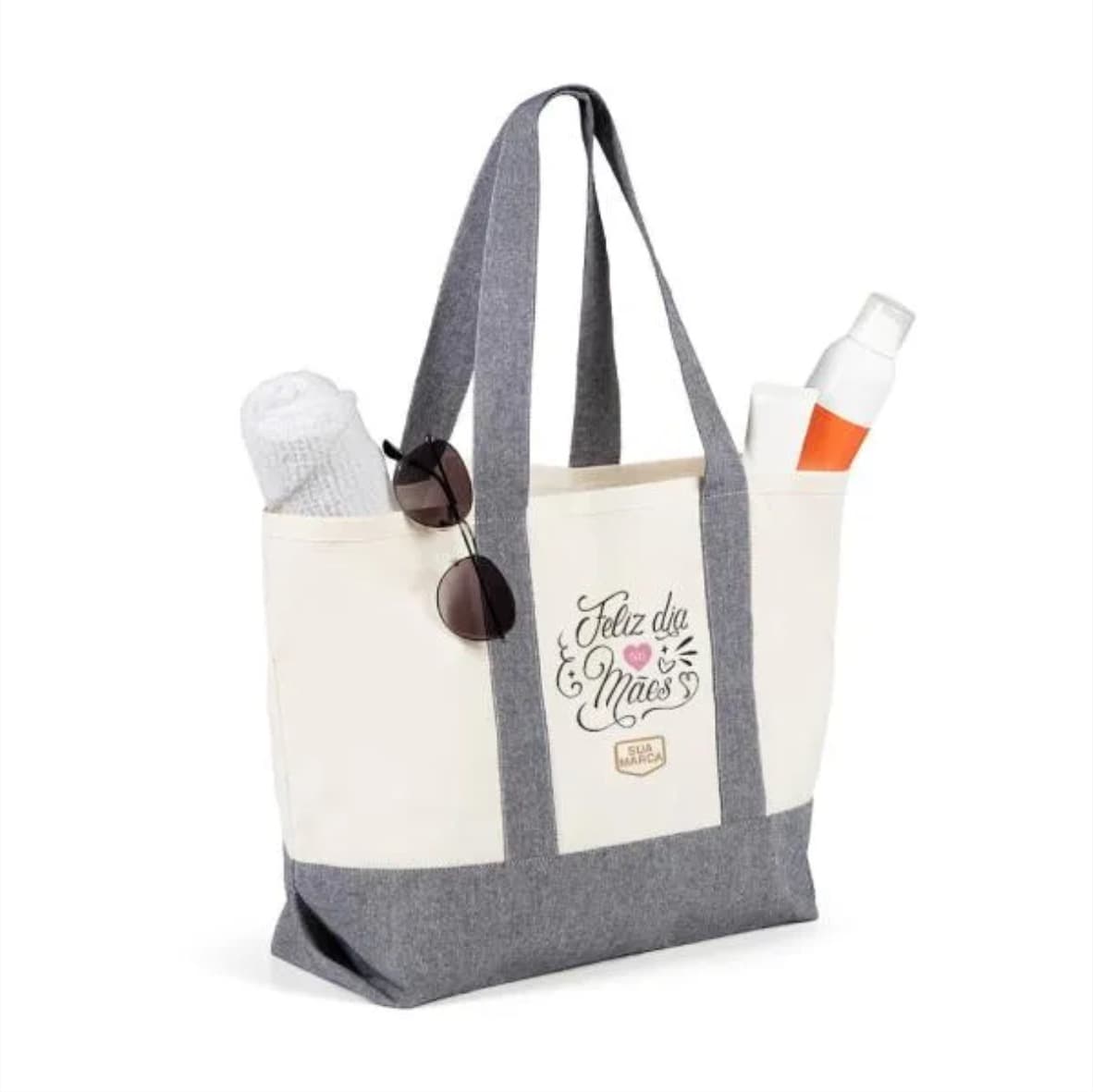 Sacola de praia personalizada em algodão bicolor com estampa comemorativa